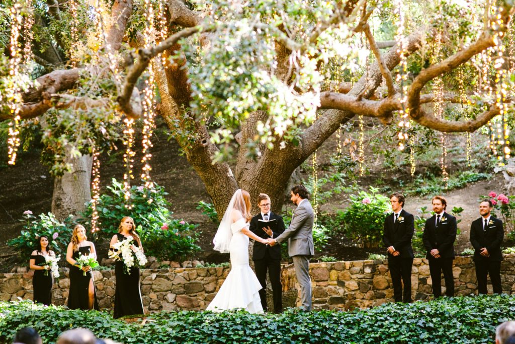Wedding Ceremony surrounded by trees at Calamigos Ranch