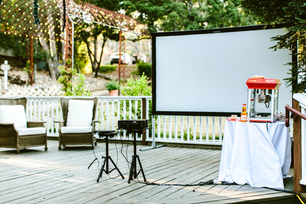 Screen and Projector Setup with Popcorn machine