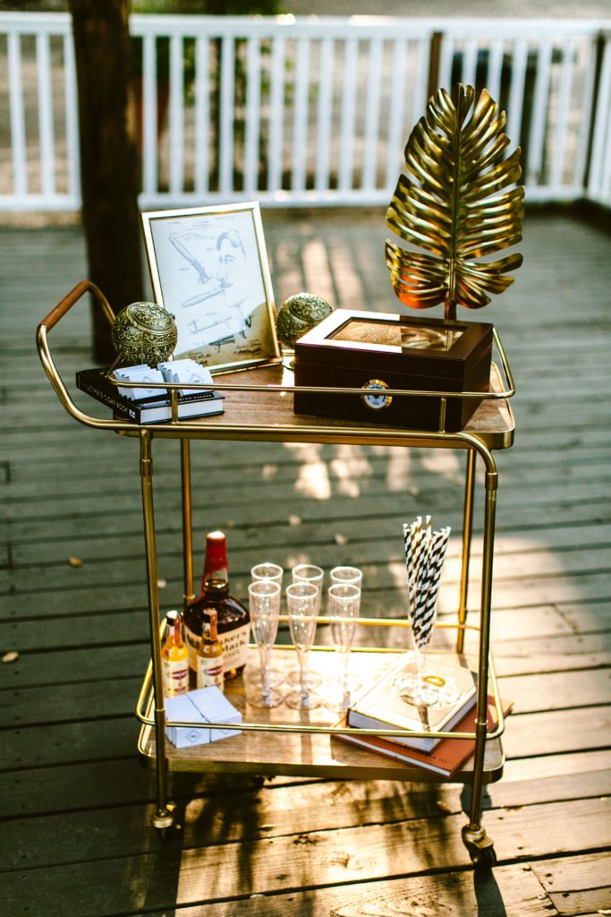 Bar Cart with cigars and whiskey