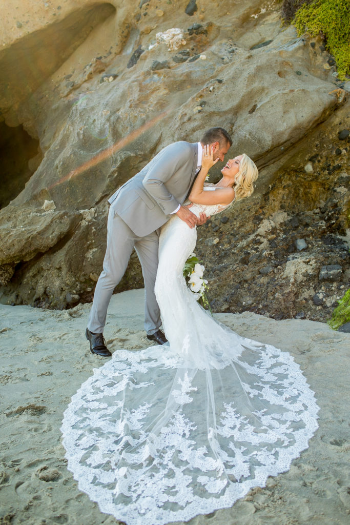 Tropical Laguna Beach Wedding Photo of Couple