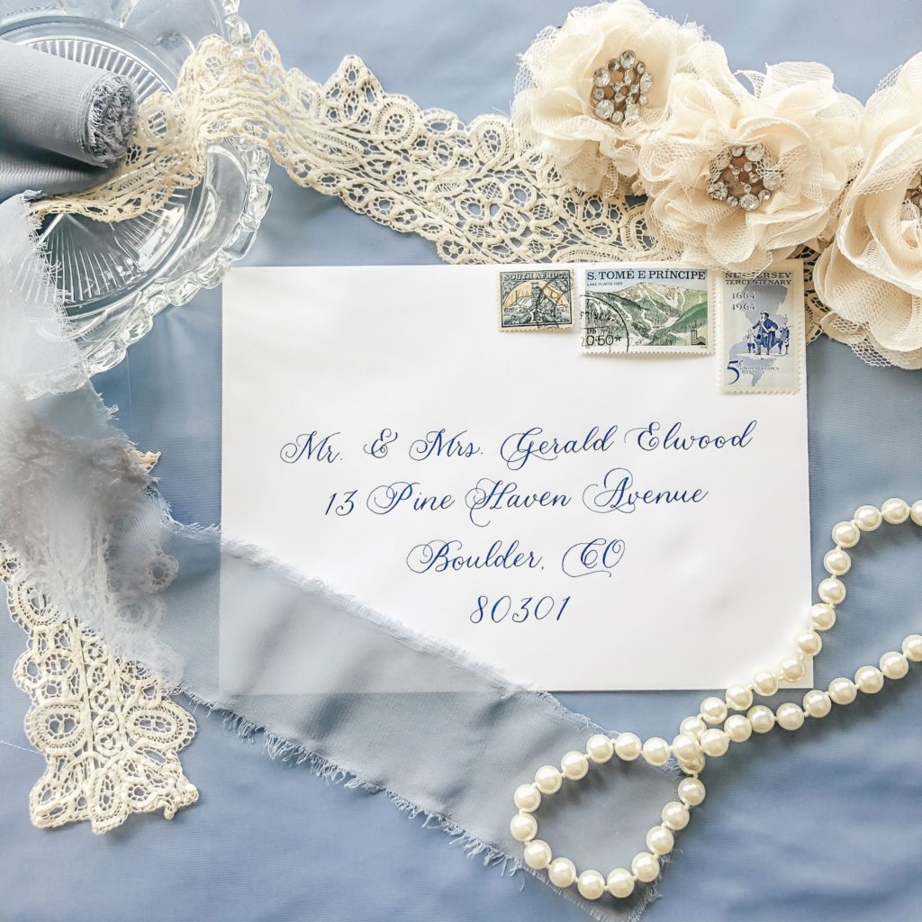 Wedding Invitation Envelope with Navy Calligraphy