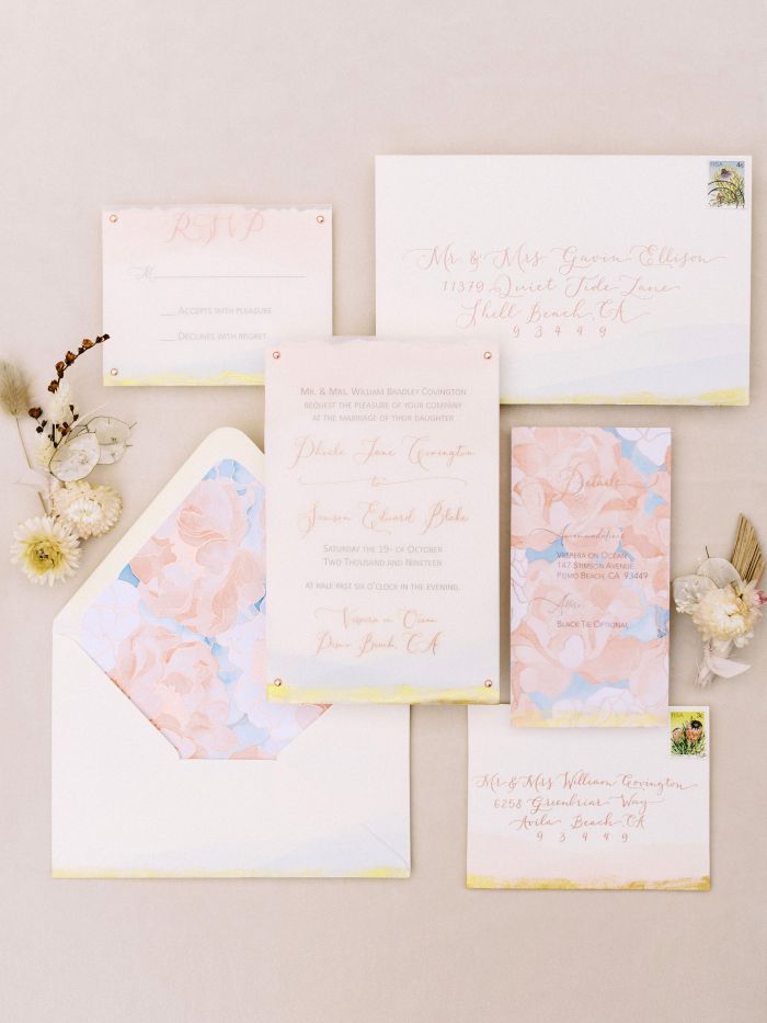 Wedding Invitation Suite with Custom Calligraphy in Blush Pink