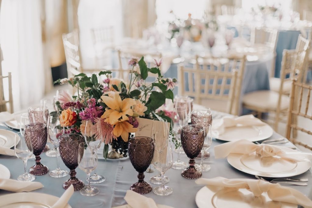 dusty blue table top wedding reception