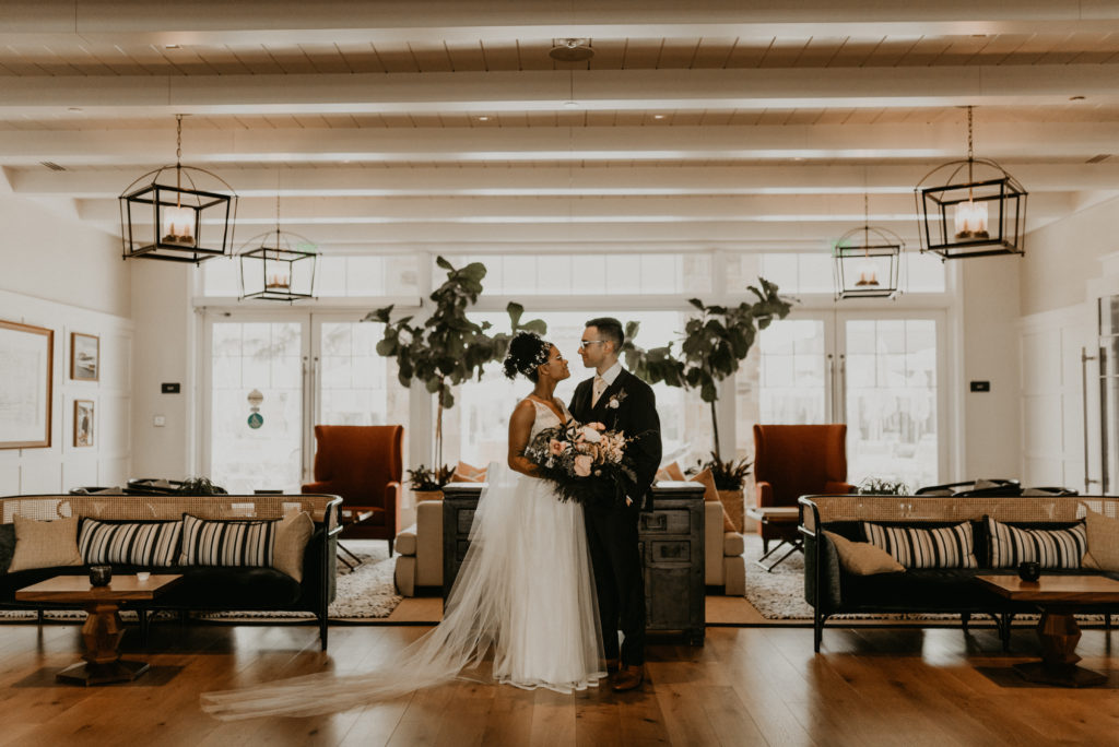 Wedding Couple in Lobby of Lido House, Newport Beach