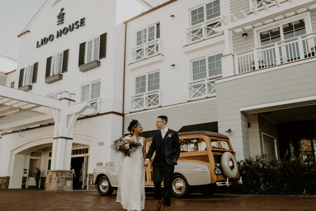 Wedding Couple in Lido House Newport Beach front drive